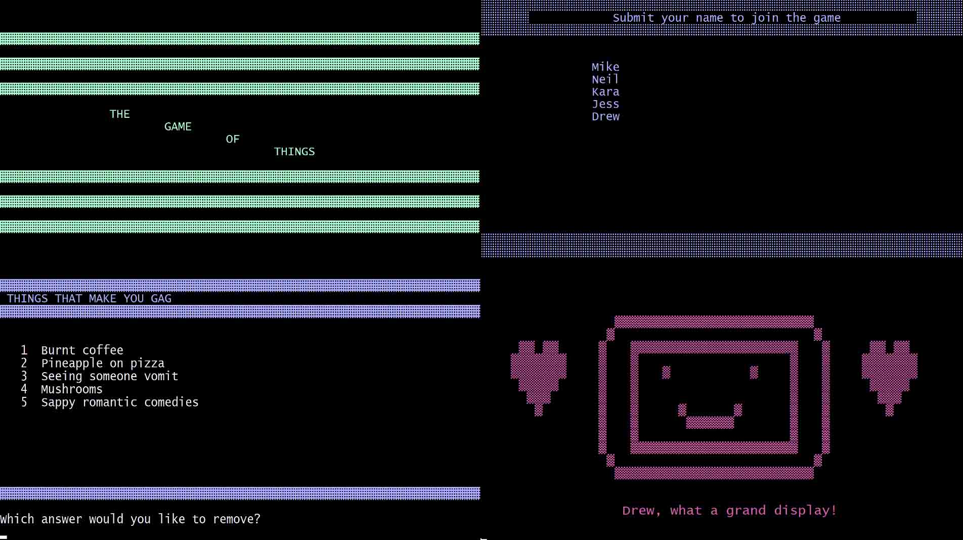 An image from a simple computerized version of The Game of Things. There are for separate images as an example.